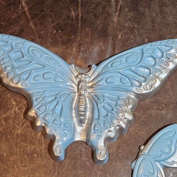 Silver & Blue Butterfly Eclectic Metal Wall Decor | Michaels vintage boho hippie blue silver butterflies chalkware wall decor